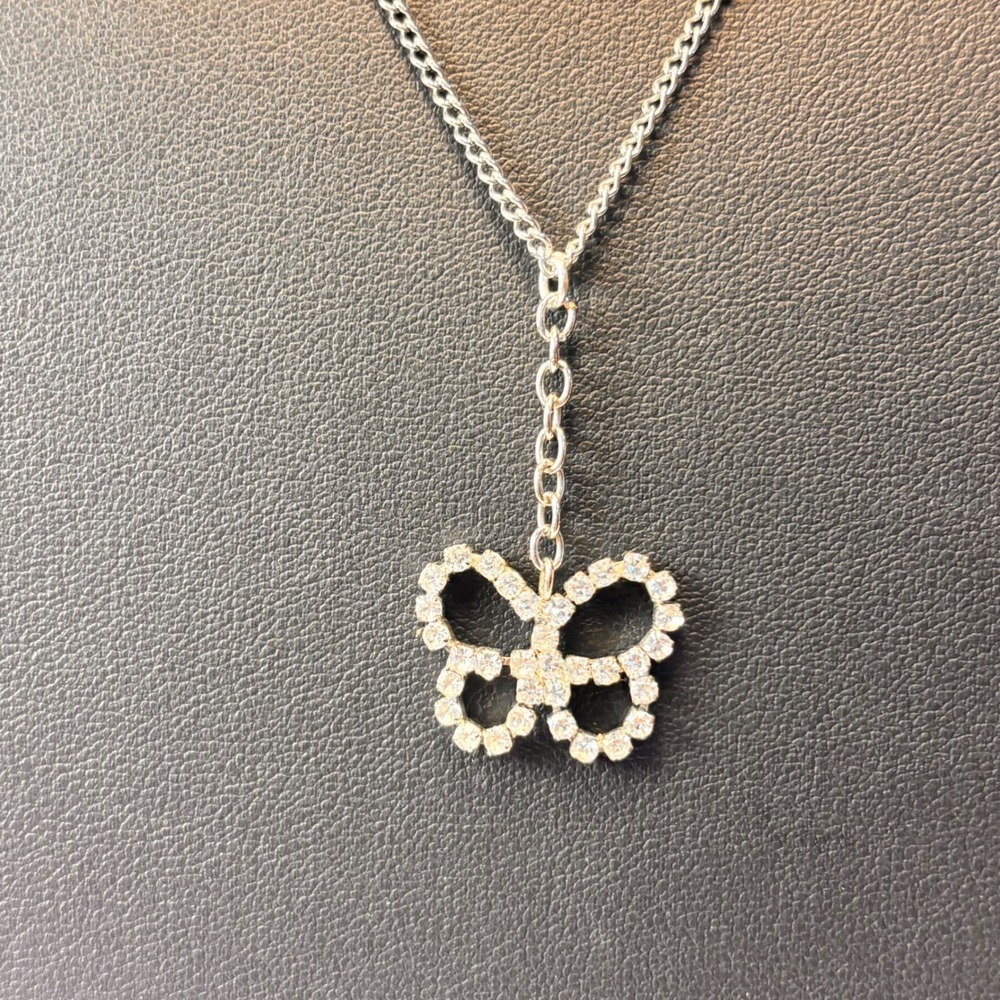 Y2K Butterfly Pendant Necklace Silver Rhinestone Fairycore Aesthetic Vintage